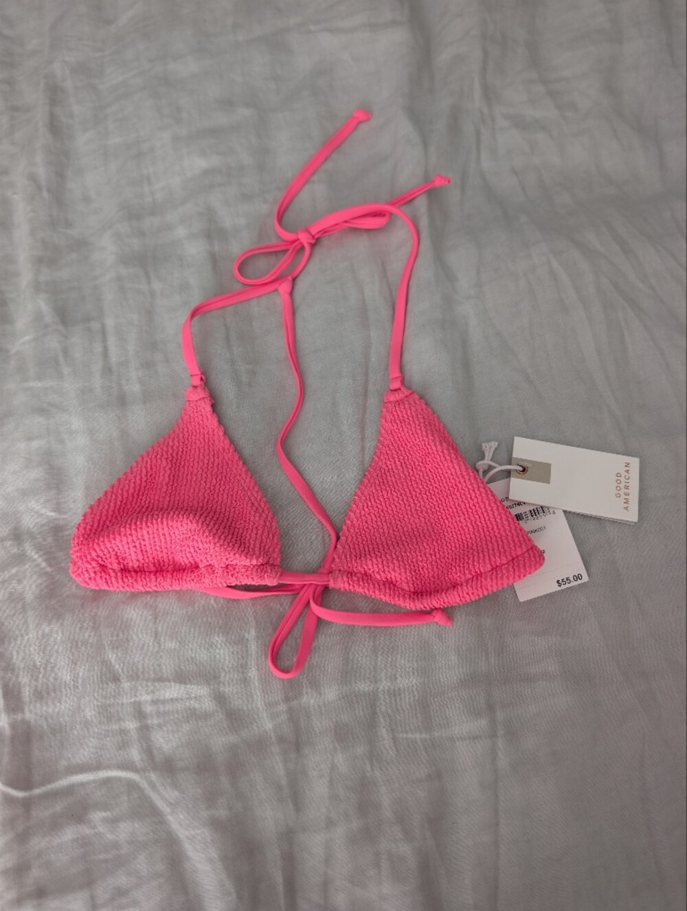 NWT Good American Always Fits Crinkle Triangle Bikini Top Pink 00/0 XS/S